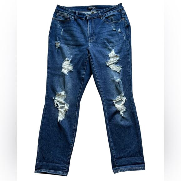 Judy Blue High Rise Distressed boyfriend jeans blue size 14W casual denim - Picture 1 of 6
